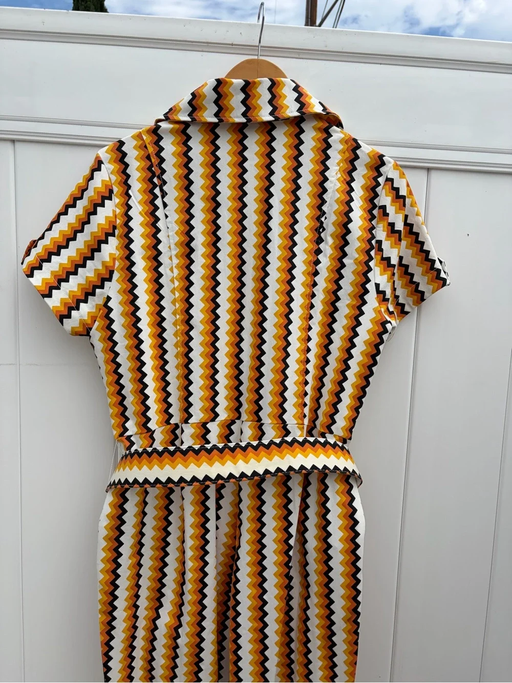 Smack Parlour Retro 1970's Chevron Belted Jumpsuit in Yellow and Brown Sz XL - Picture 8 of 9